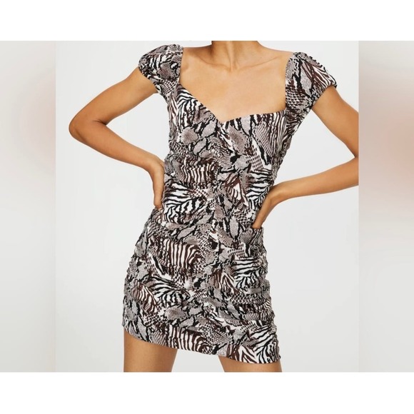 Wilfred by Aritzia animal print ruched mini dress size 2 - Picture 2 of 10